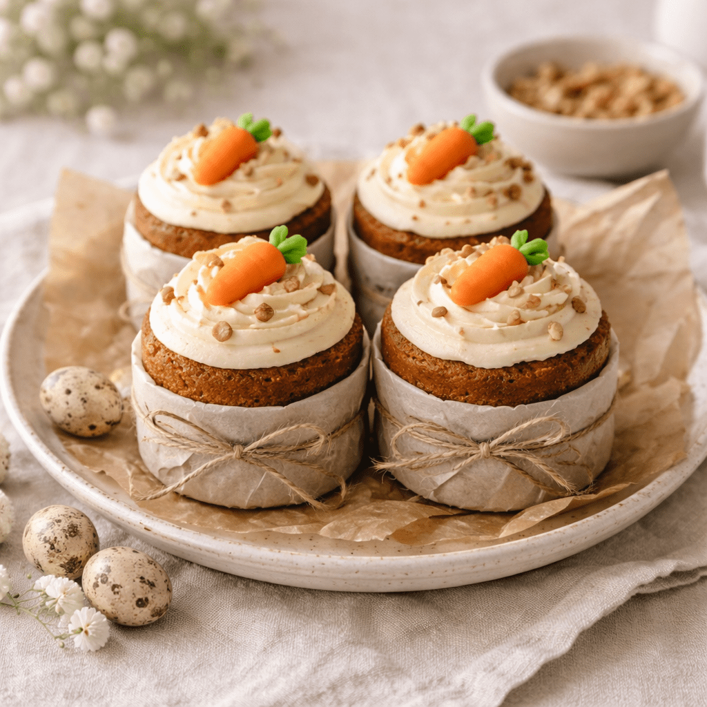 Homemade mini carrot cake Easter gift wrapped in parchment